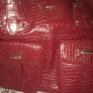 RED DKNY ALLIGATOR PRINT TOTE